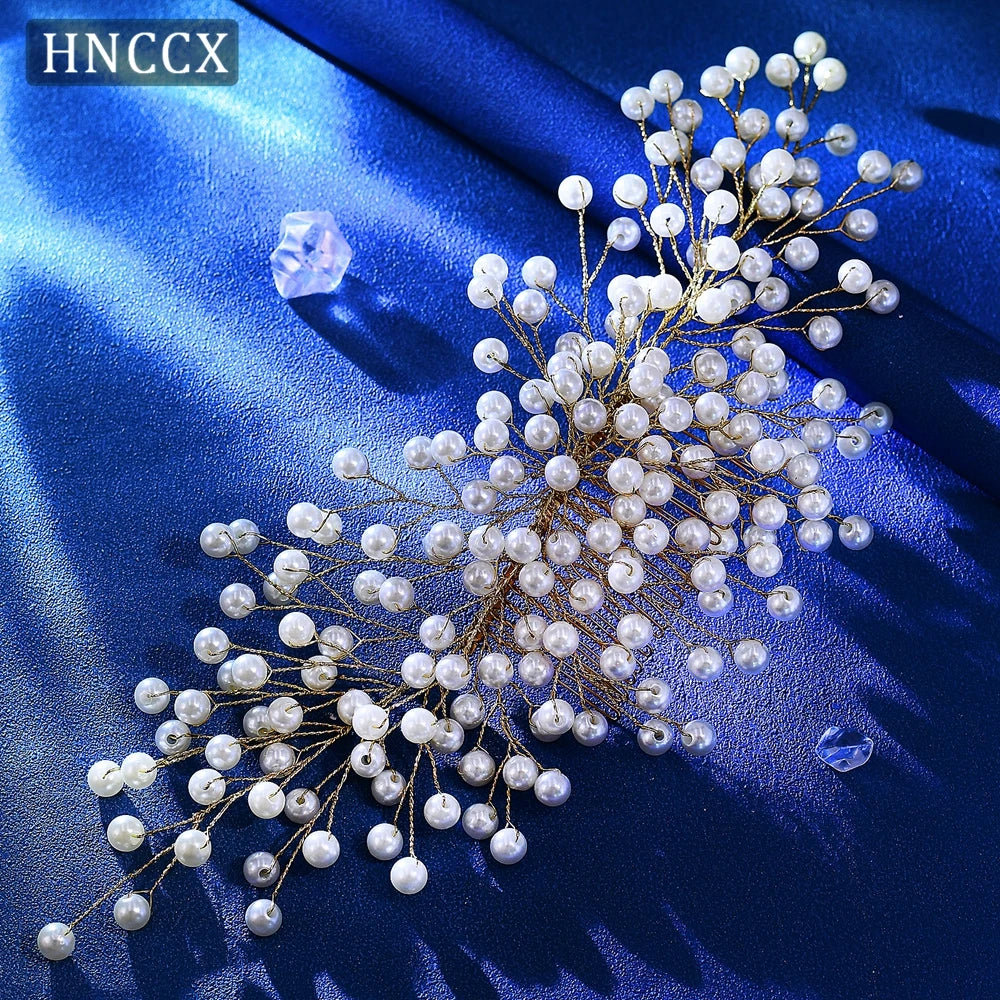 HNCCX Luxury Full Pearl Bride Golden Color Hair Comb Wedding Headband Elegant Women Weddiing Party Hair Accessories CP754