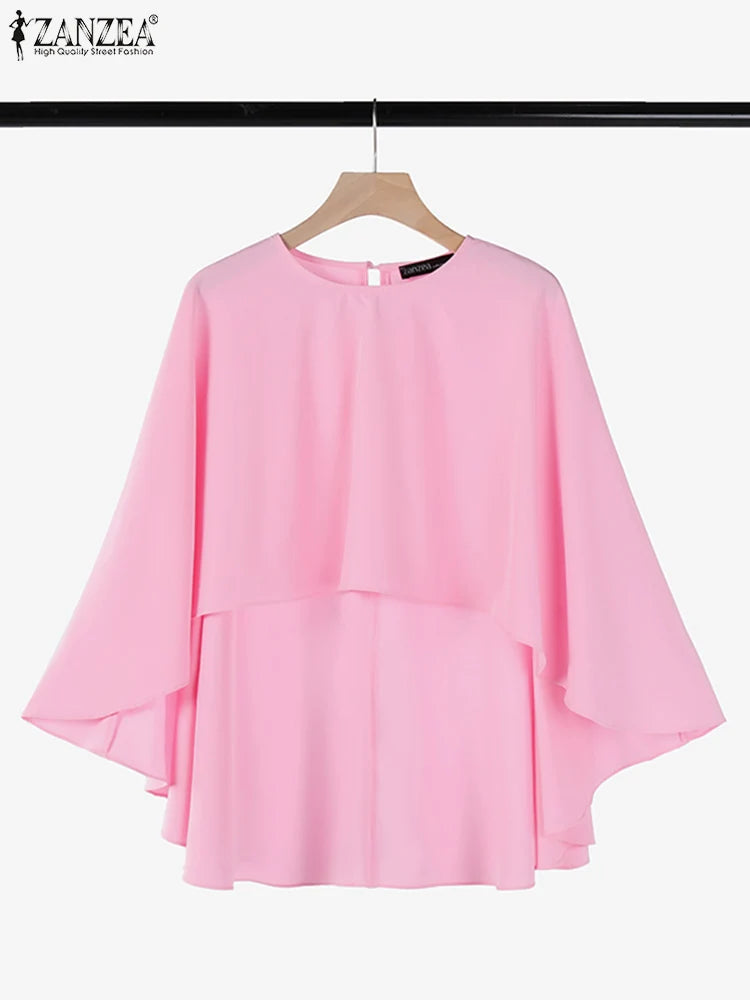 Women Solid Party Work Dress Sets ZANZEA Spring Fashion Poncho Blouse Pleated Sundress 2pcs Outfits Elegant Matching Sets 2025