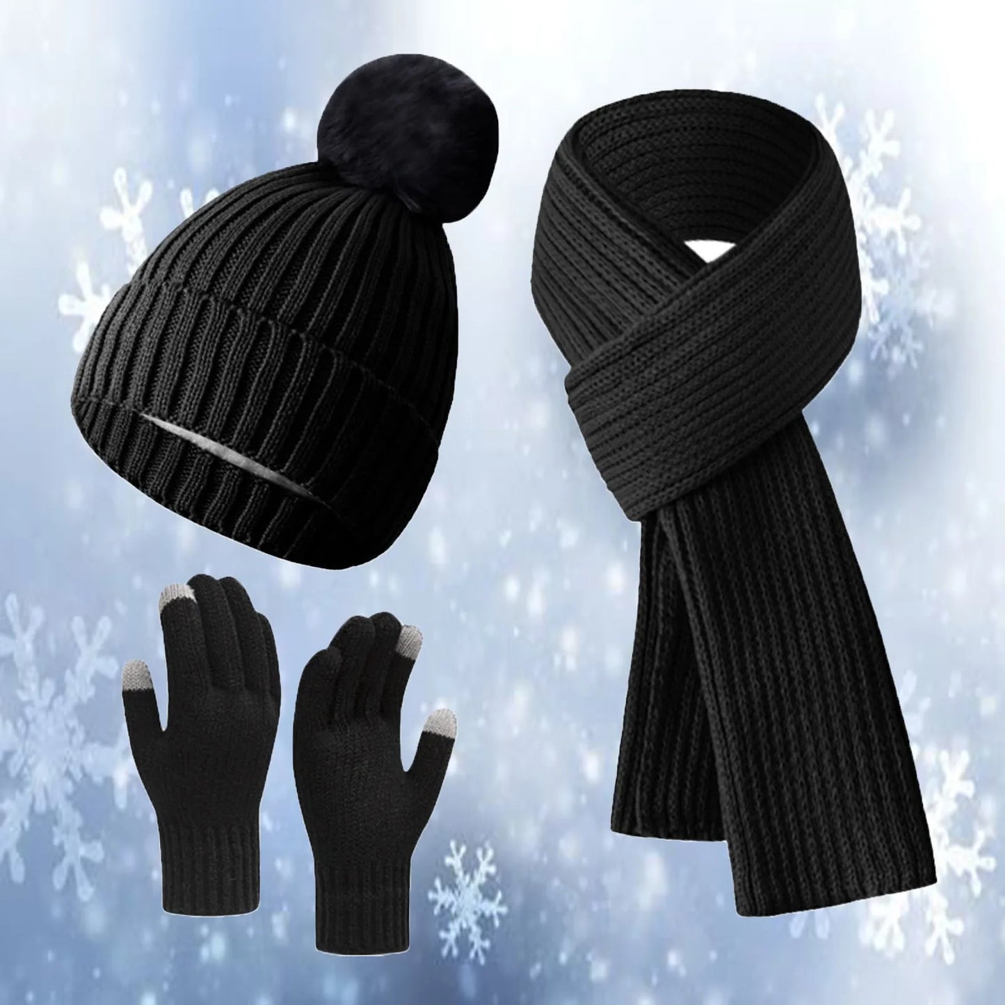 2024 Winter Warm Hats for Women and Man Knitted Wool Piled Thickened Gloves Hat Scarves Three-piece Beanie Practical Scarf