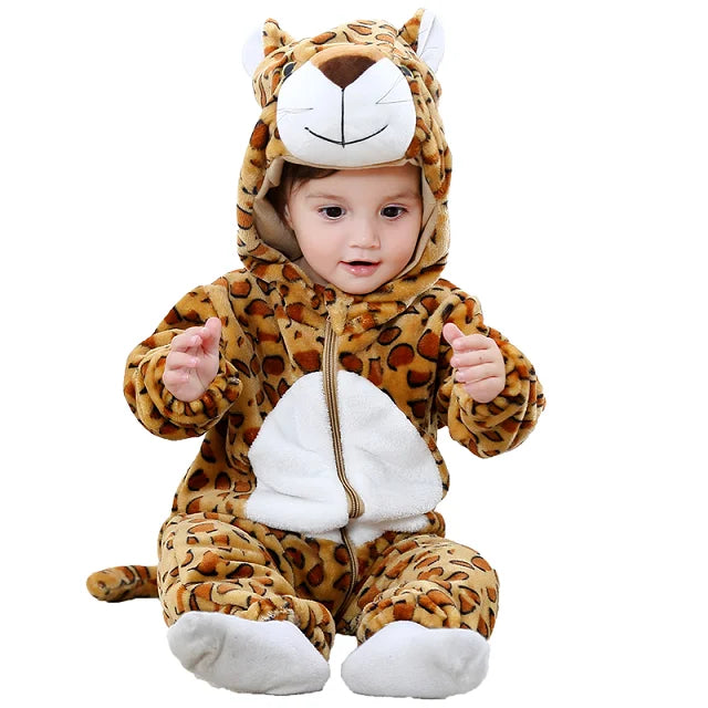 MICHLEY Halloween Baby Strampler Winterkleidung Flanell Kapuzen Bodys Pyjamas Tiere Overall Jumpsuit für Mädchen Jungen Kinder
