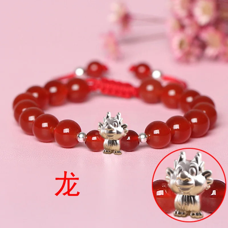 Sterling Silver Red Rope accessories for Women and Men Korean Version of Simple Transfer Bead the Year to the Dog Student Lovers Bracelet