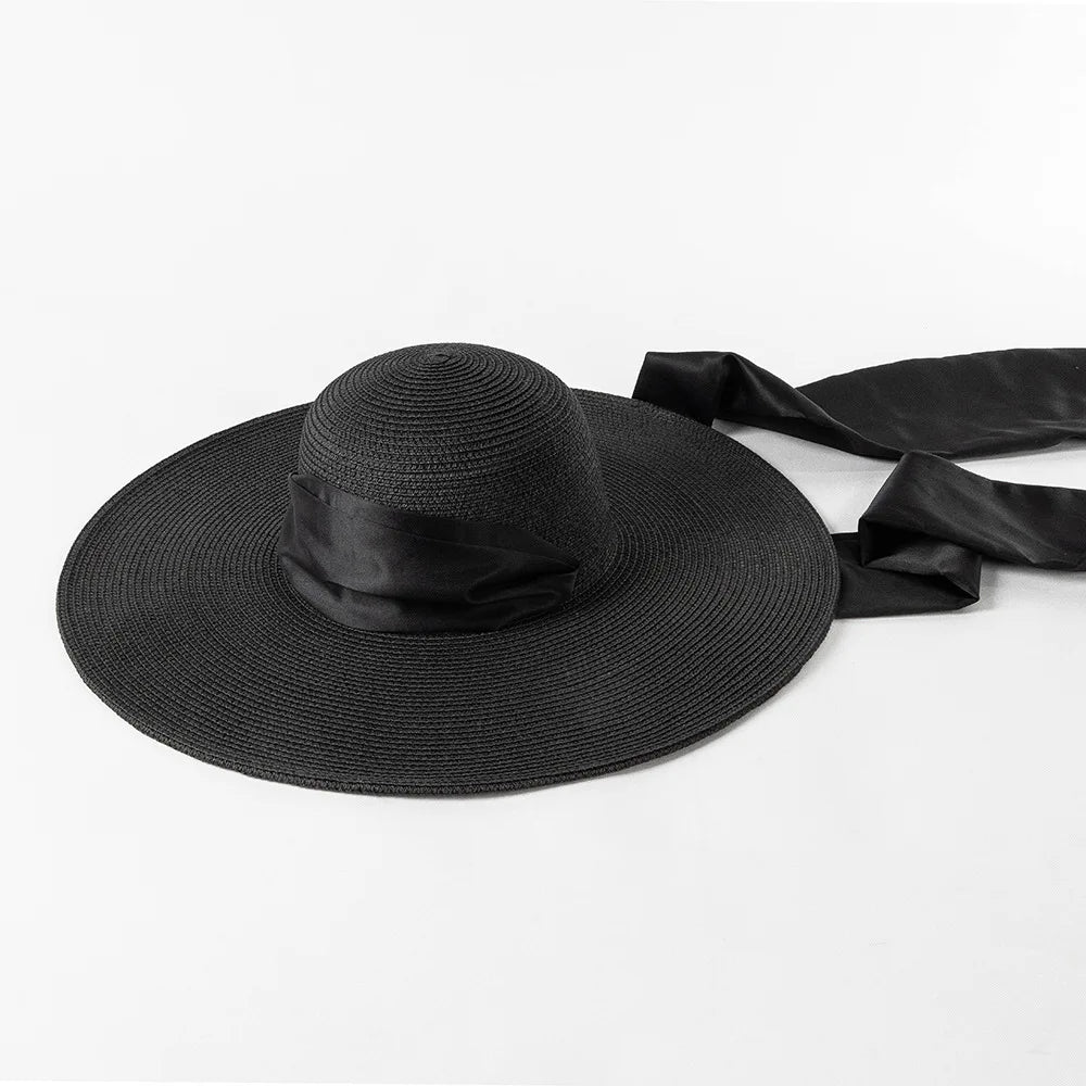 Straw Hat Ladies 12.5cm Wide Brim Beach Hat Outdoor Holiday SunHat