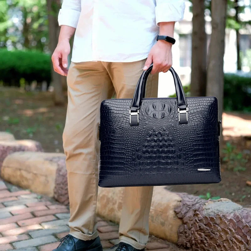 Briefcase Bag Man PU Leather Crocodile Alligator Tote Handbag Laptop 14 Computer Male Shoulder Business Messenger Bag Husband