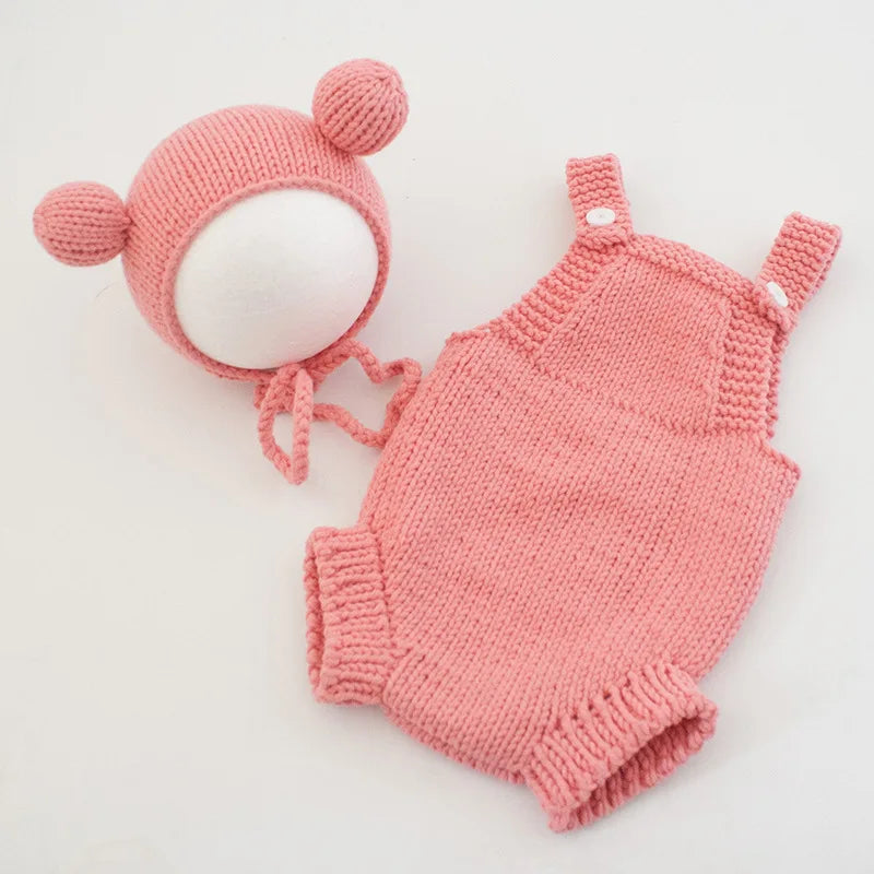 Infant Baby Jungen Mädchen Gestrickte Overall + Hut Einfarbig Neugeborenen Baby Gestrickte Bodys 0-3M Kinder Fotografie Kleidung