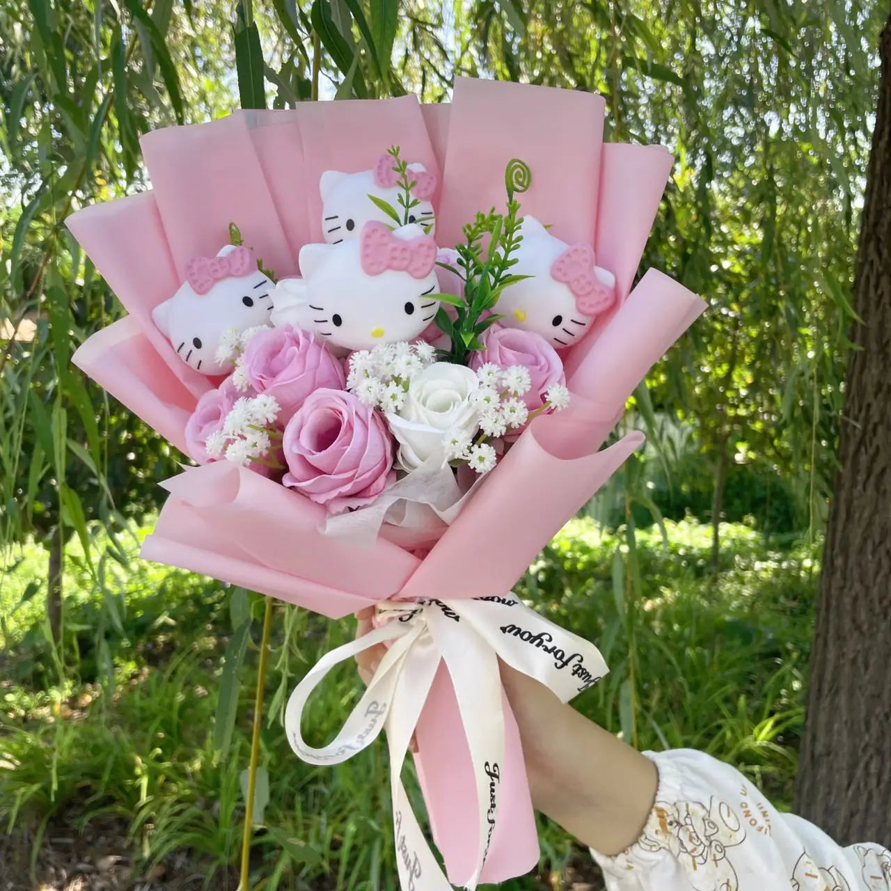 Cartoon Vinyl Doll Hello Kitty With Artificial Flower Creative Bouquet Christmas Valentine Birthday Gifts For Girls