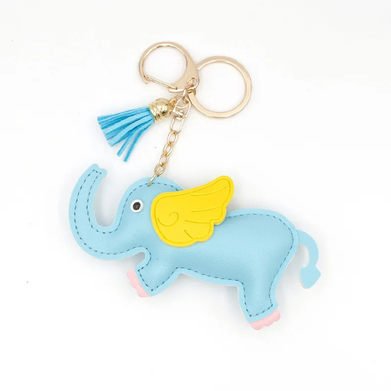 Designer PU Leather Wing Flying Elephant Hanger Car Key chain Pendant Decoration For Ladies Bag Charm Accessorie Ornament Gift