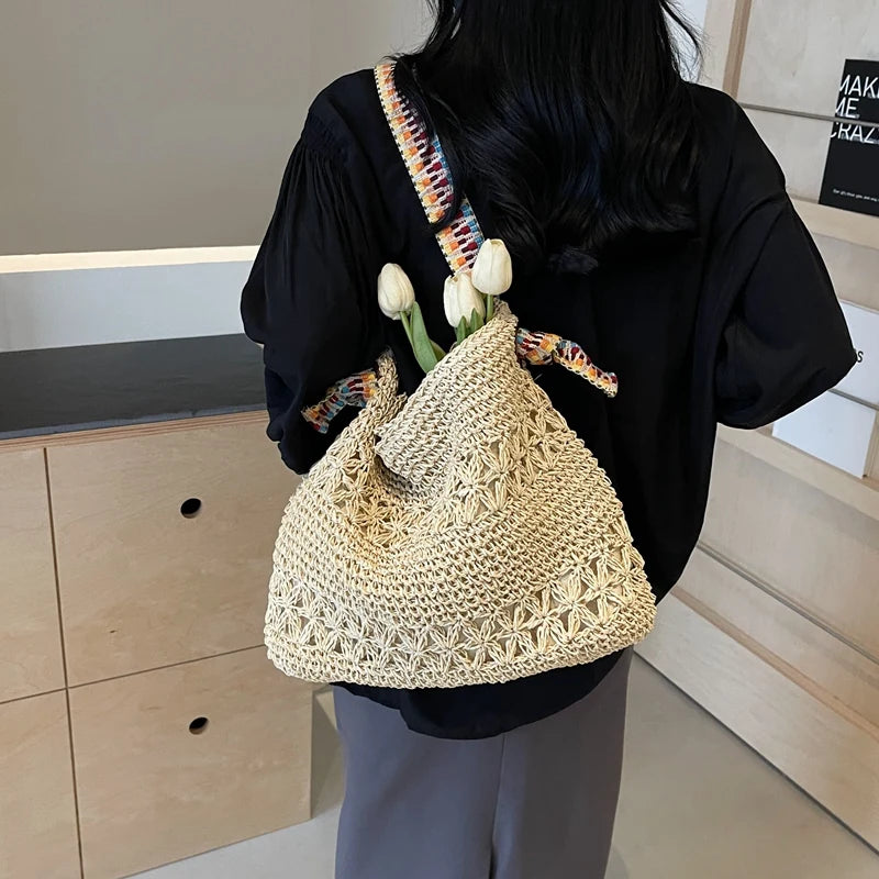 Large Design Straw Shoulder Bags for Women 2024 Y2K Korean Fashion Summer Shoulder Bags Travel Handbags and Purses Beach Bag