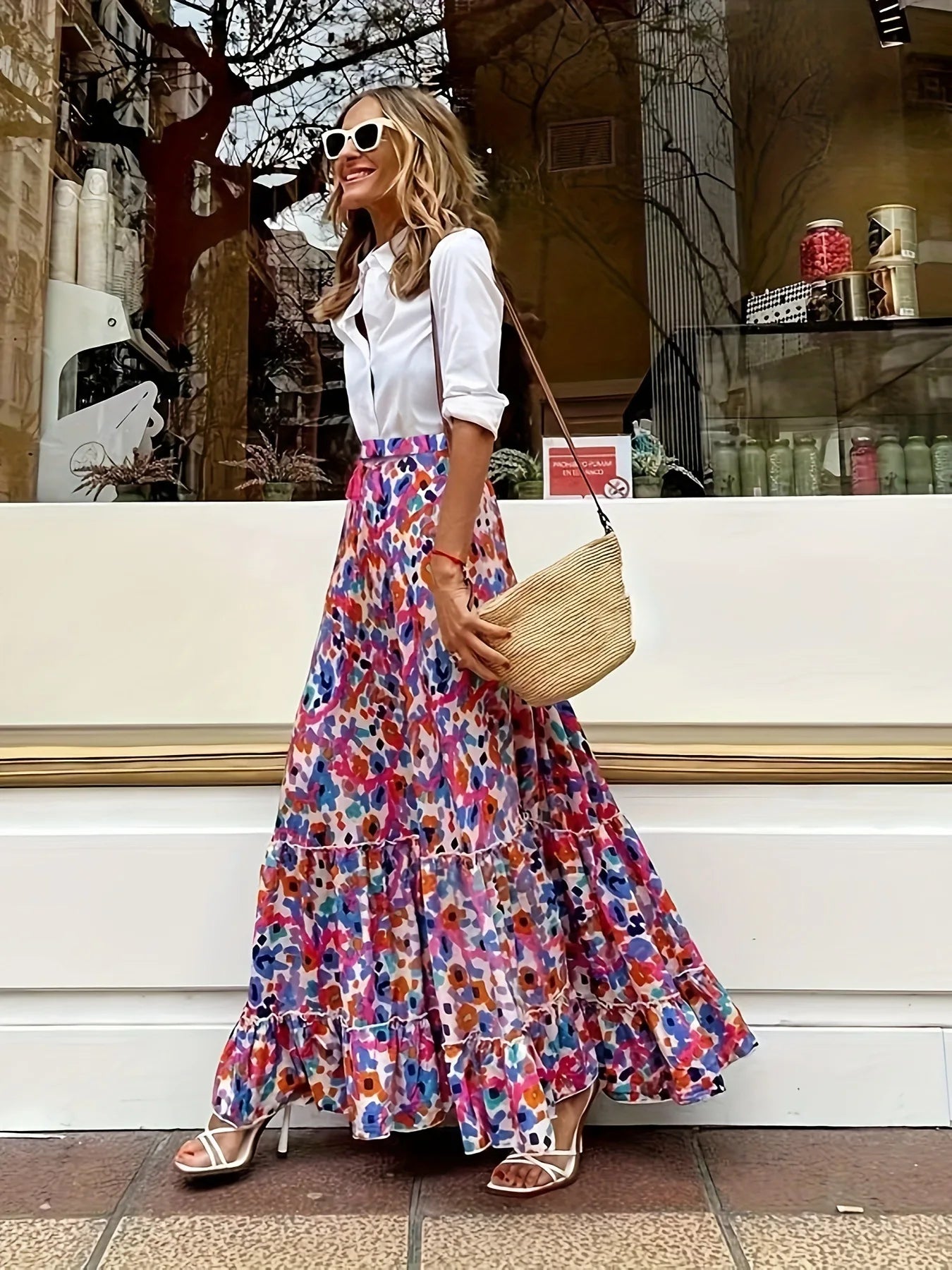 Long Floral Printing Skirt Lady 2025 Summer Autumn Loose Casual Skirt Fashion Elastic Waist Beach Commuting Skirts Women Clothes