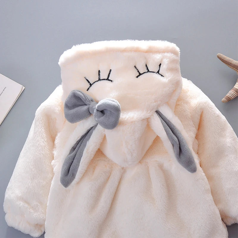 Niedliche Hasenohren Plüsch Babyjacke Weihnachten Süße Prinzessin Mädchen Mantel Herbst Winter Warme Oberbekleidung Mit Kapuze Kleinkind Mädchen Kleidung