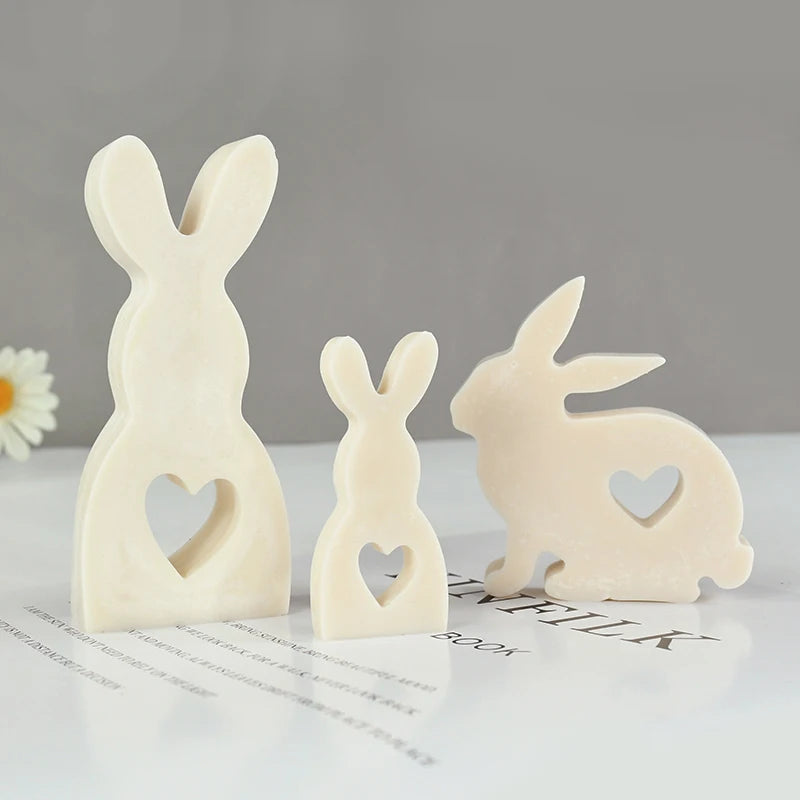 Easter Ornament Hollow Bunny Candle Mold Cute Rabbit Shape Plaster Decoration Molds Easter Rabbit Candle Holder Plaster Mold