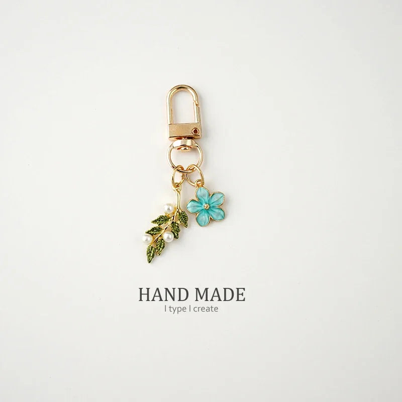 Sunflower Flowers Glass Green Leaf Keychain For Women Trinket Key Chains Ring Car Bag Pendent Charm AirPods Accessories x284