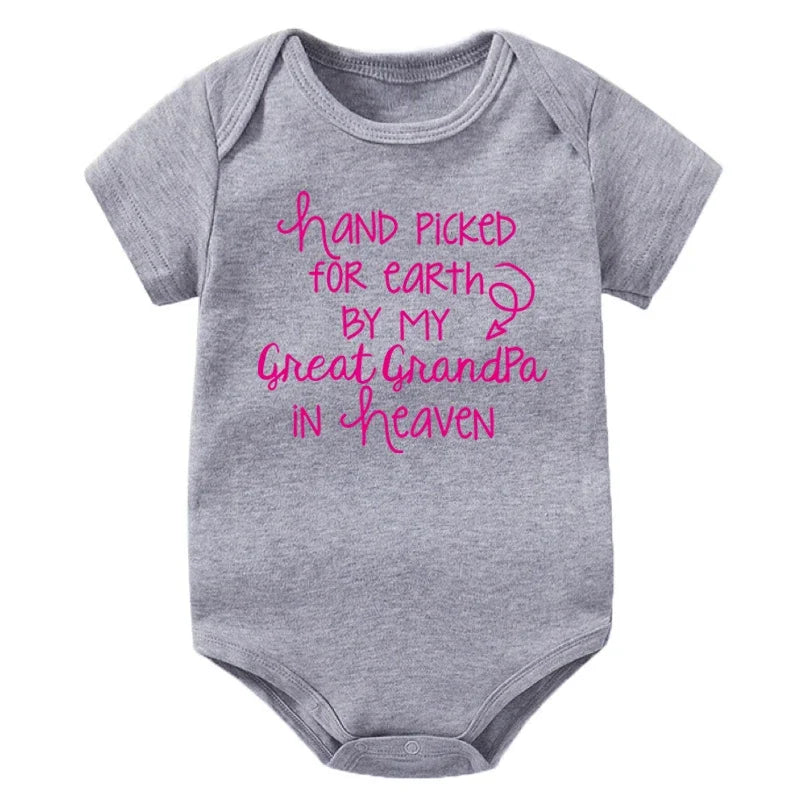 Baby Body, handverlesen für die Erde von meinem Urgroßvater im Himmel, bedruckt, Neugeborenen-Strampler, Baumwoll-Body, Babykleidung für Mädchen und Jungen