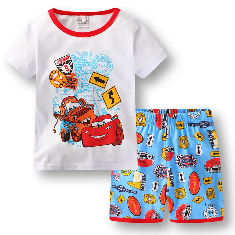 Neue Sommer Kinder Pyjamas Kinder Nachtwäsche Baby Set Jungen Mädchen Autos kurzarm Pijamas Baumwolle Nachtwäsche Kleidung Pyjamas Sets