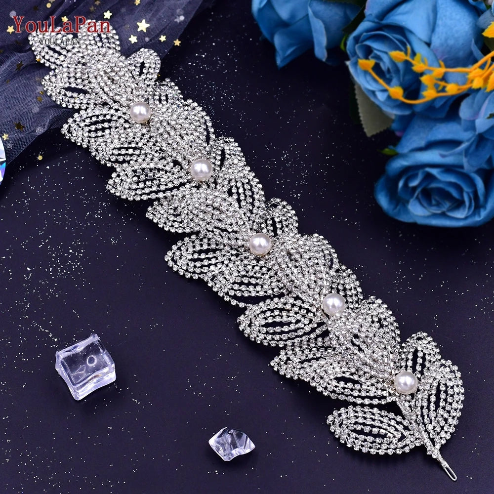 TOPQUEEN Wedding Headband Leaf Bridal Headpiece Woman Hair Accessories Jewelry Handmade Bride Headdress Pageant Tiara HP411