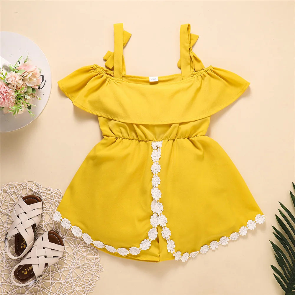 ZAFILLE Baby Playsuit Striped Belted Girl Jumpsuit For Kids 2023 Off Shoulder Summer Overalls For Children Toddler Girl Clothes