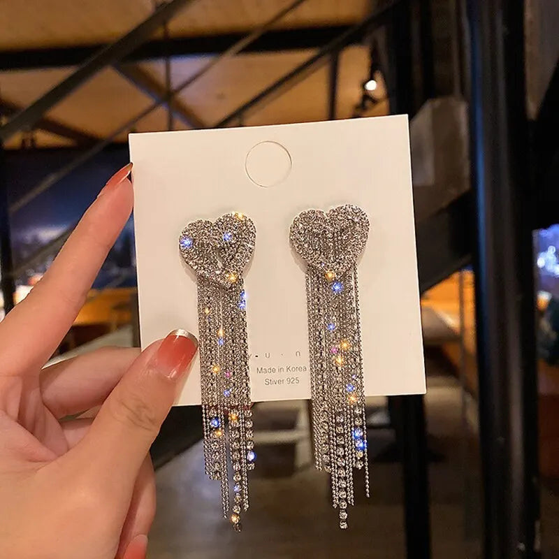 Butterfly Earrings For Women Sparkly Rhinestone Long Tassel Earrings Heart Drop Earrings Wedding Party Jewelry Valentine Gifts