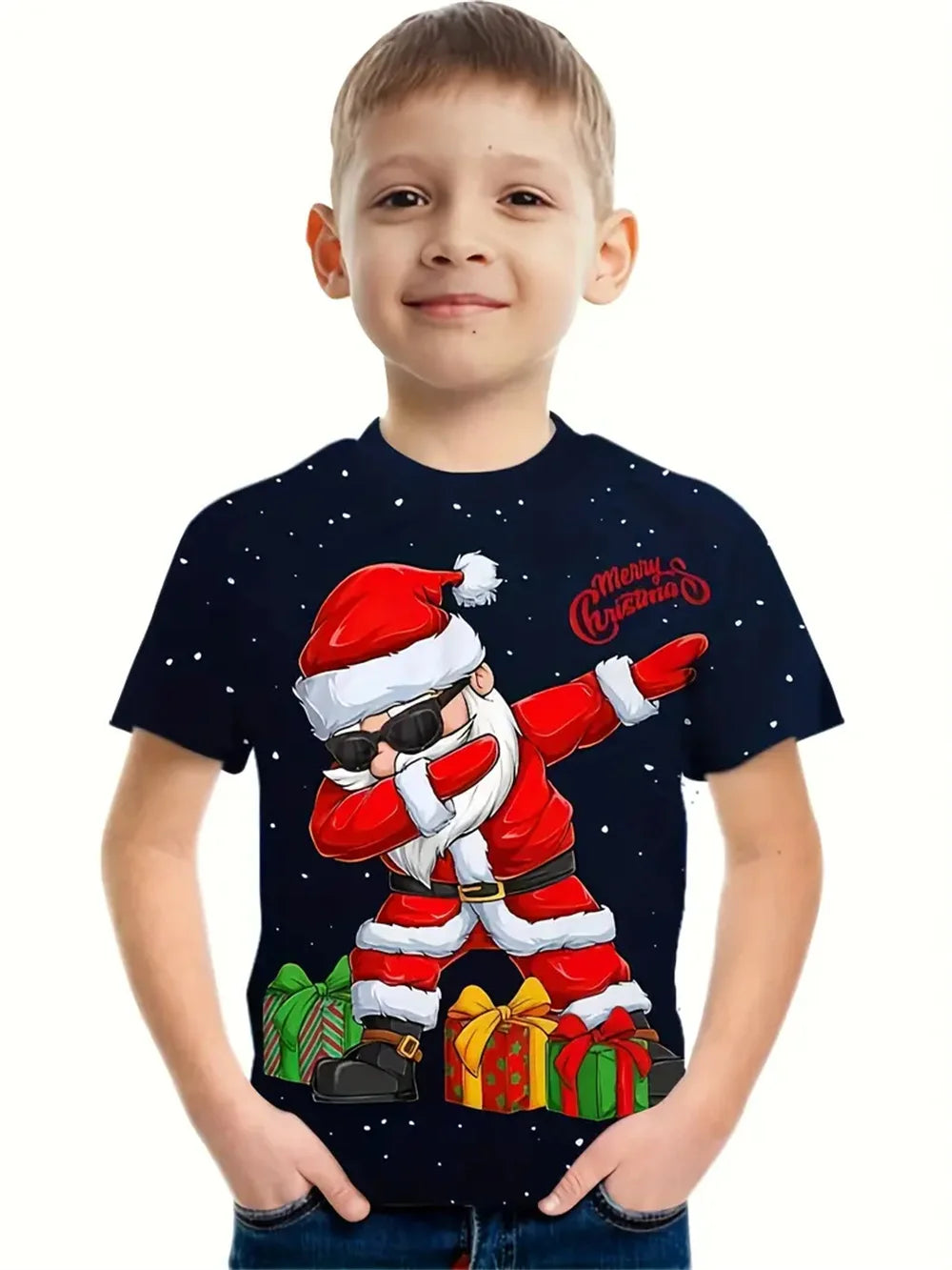 Weihnachten Santa Claus 3d Print T-Shirt Kinder Jungen Kleidung Kurzarm Casual Kinder Kleidung Mode T-Shirt für Jungen