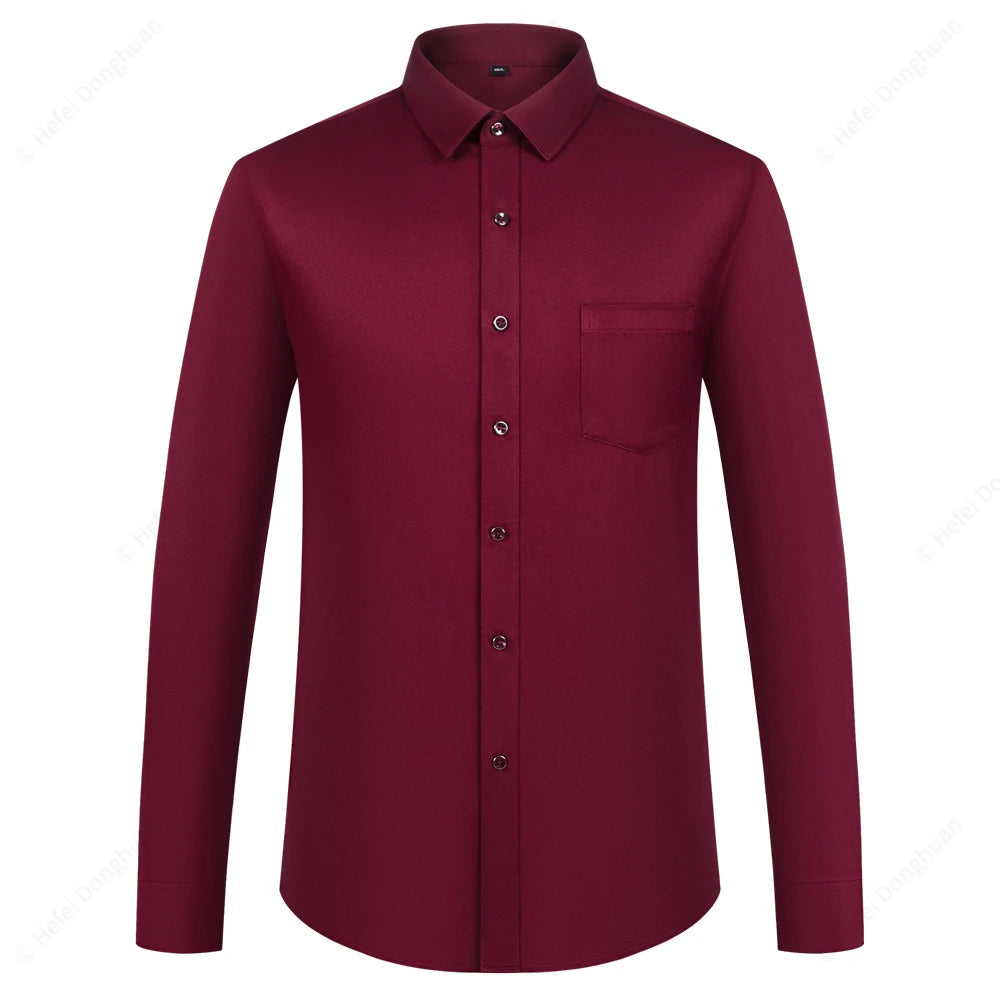 Men‘s Long Sleeve Silk-Like Satin Smooth Formal Shirt, Comfort Slight Stretch Wrinkle-Free Regular Fit Solid Color Dress Shirts