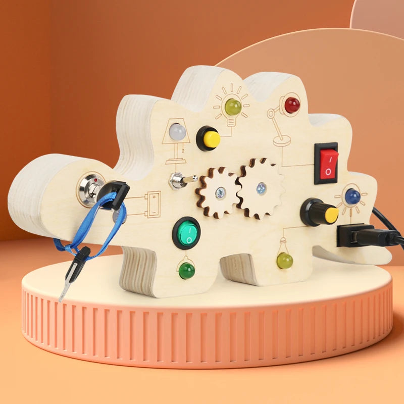 Fabrik Babyprodukte Heißer Verkauf 2023 Holz LED Lichtschalter Beschäftigt Brettspiele Montessori Pädagogisches Sensorisches Spielzeug für Kinder