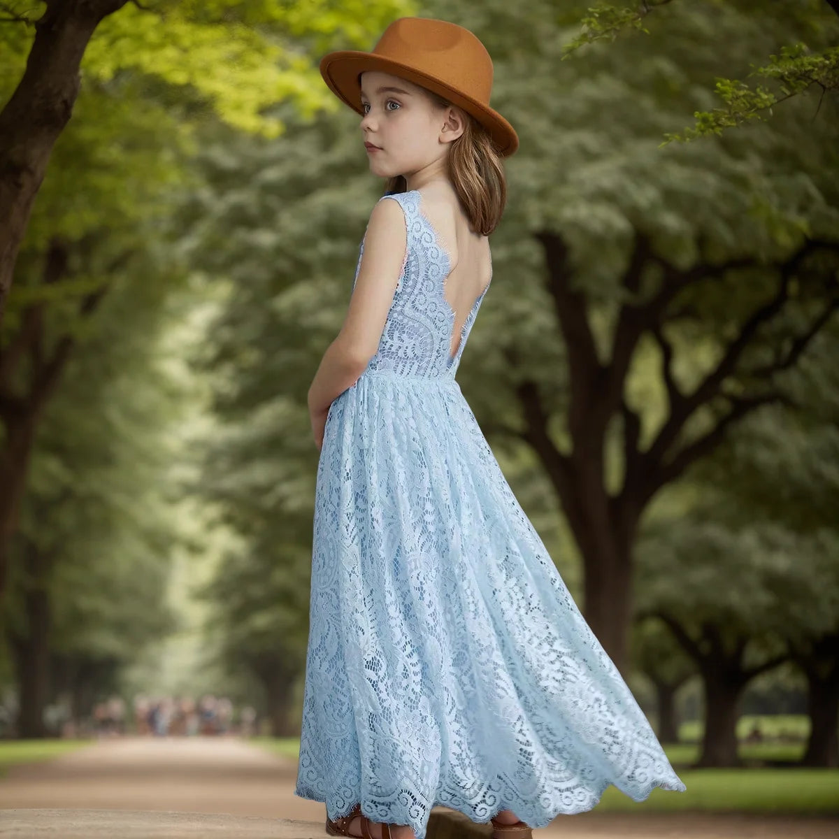 Big Size Princess Girls Cotton Lace Long Dress For 2-14 Years