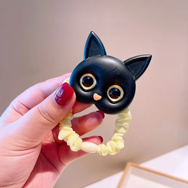 Baby Cartoon Black White Cat Hair Bands Children Elastic Ponytail Holder Rubber Bands Women Hairband Summer Headwear