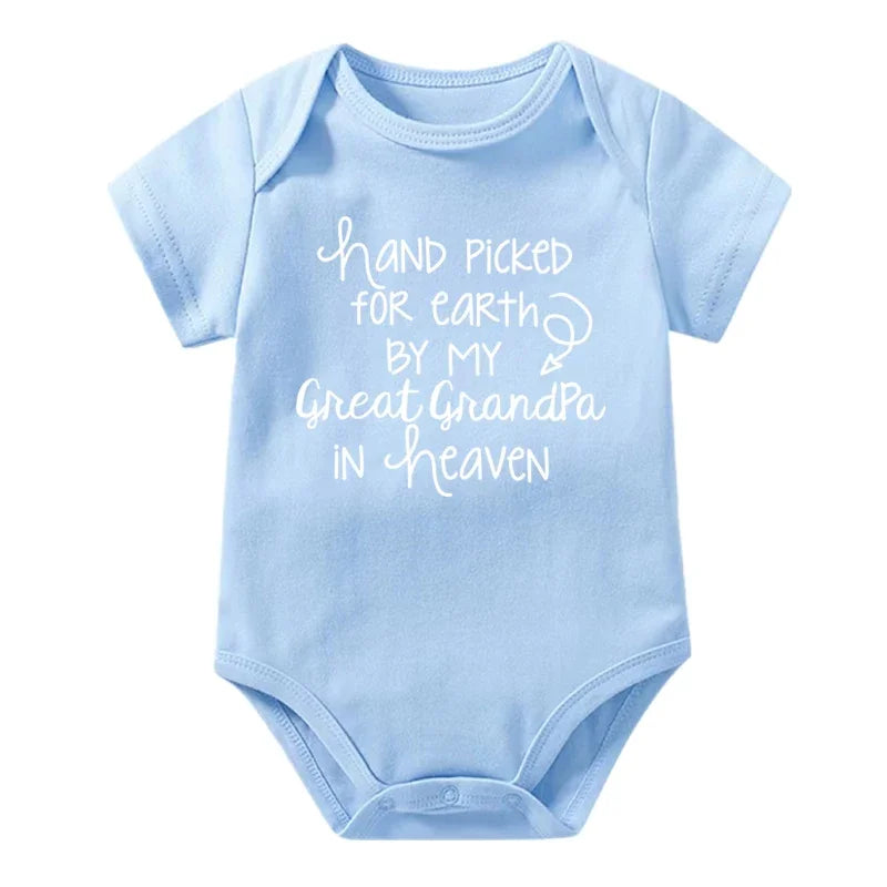 Baby Body, handverlesen für die Erde von meinem Urgroßvater im Himmel, bedruckt, Neugeborenen-Strampler, Baumwoll-Body, Babykleidung für Mädchen und Jungen