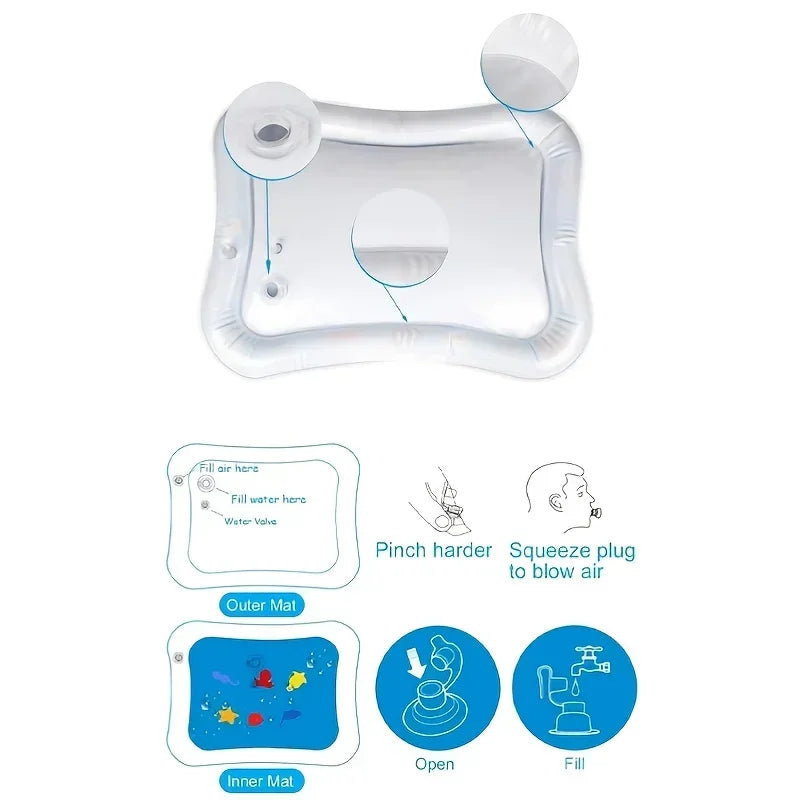 Infinno Aufblasbare Tummy Time Matte, Premium Baby-Spielmatte, Aufblasbares Wasserkissen, Interaktives Babyspielzeug für die sensorische Entwicklung