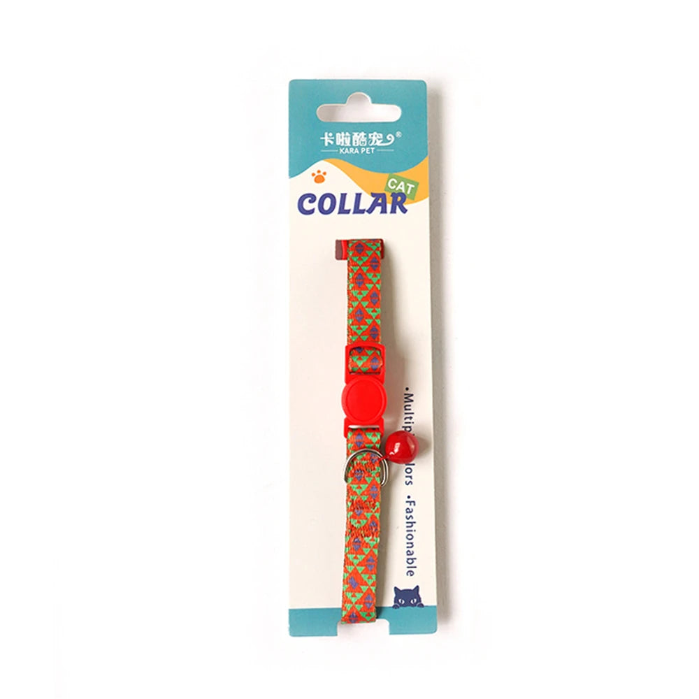 Cat Collar Adjustable with bells Ins Design Comfortable Safety Buckle Anti-choking fashion Ethnic Jacquard Cat Pet Supplies
