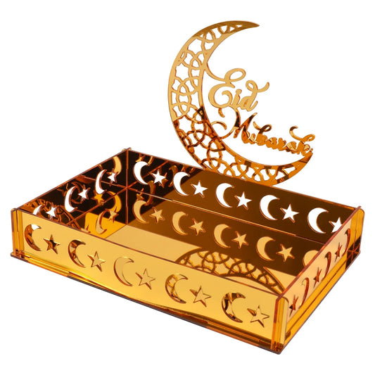 Ramadan Tray Table Centerpieces Plate Acrylic Ramadans Eid Mubarak Decorations for Home 2024 Islam Muslim Festival Party Gifts