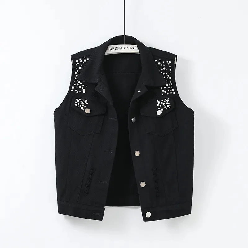 2025 clothes New Vintage Hole Sleeveless Jean Waistcoat Short Jacket Female Outerwear Spring Autumn Denim Vest Women Clothes