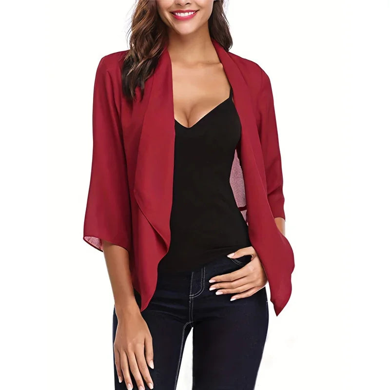 Fashion Irregular Shawl Shirts Office Lady Elegant Slim 3/4 Sleeve Chiffon Cardigan Solid Blusa 2025 Summer Women Clothes Korean