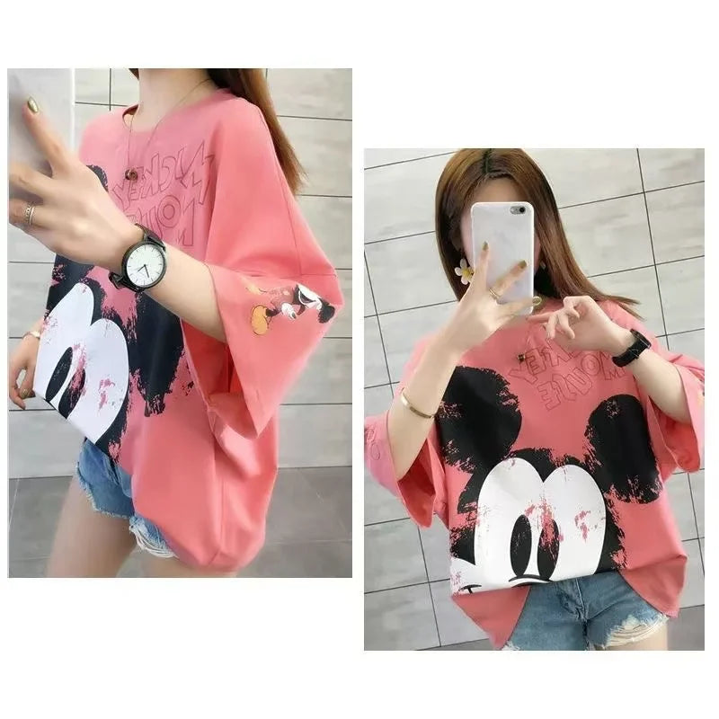 Summer Fashion Adult Short Sleeve T Shirts Cartoon Mickey Mouse Print Women Clothes Girl Top Lady Tshirts Student Tees Outwear