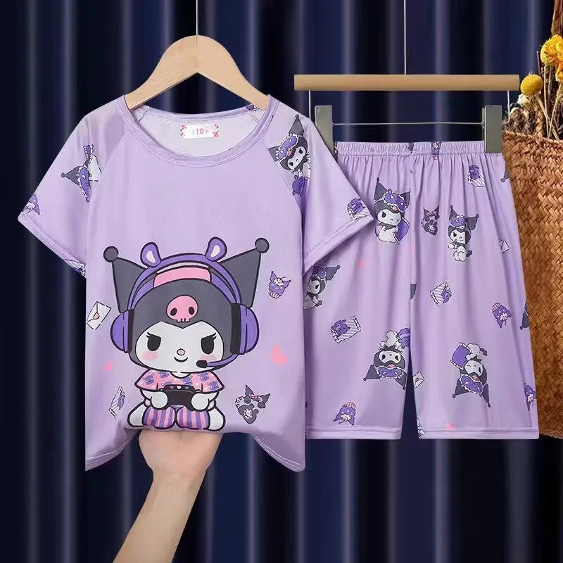 Sommer Kinder Pyjama Kurzarm Mädchen Cartoon Alte Jungen Jungen Hause Kleidung Set Pyjama Nachtwäsche Robe Kleidung Mutter Kinder
