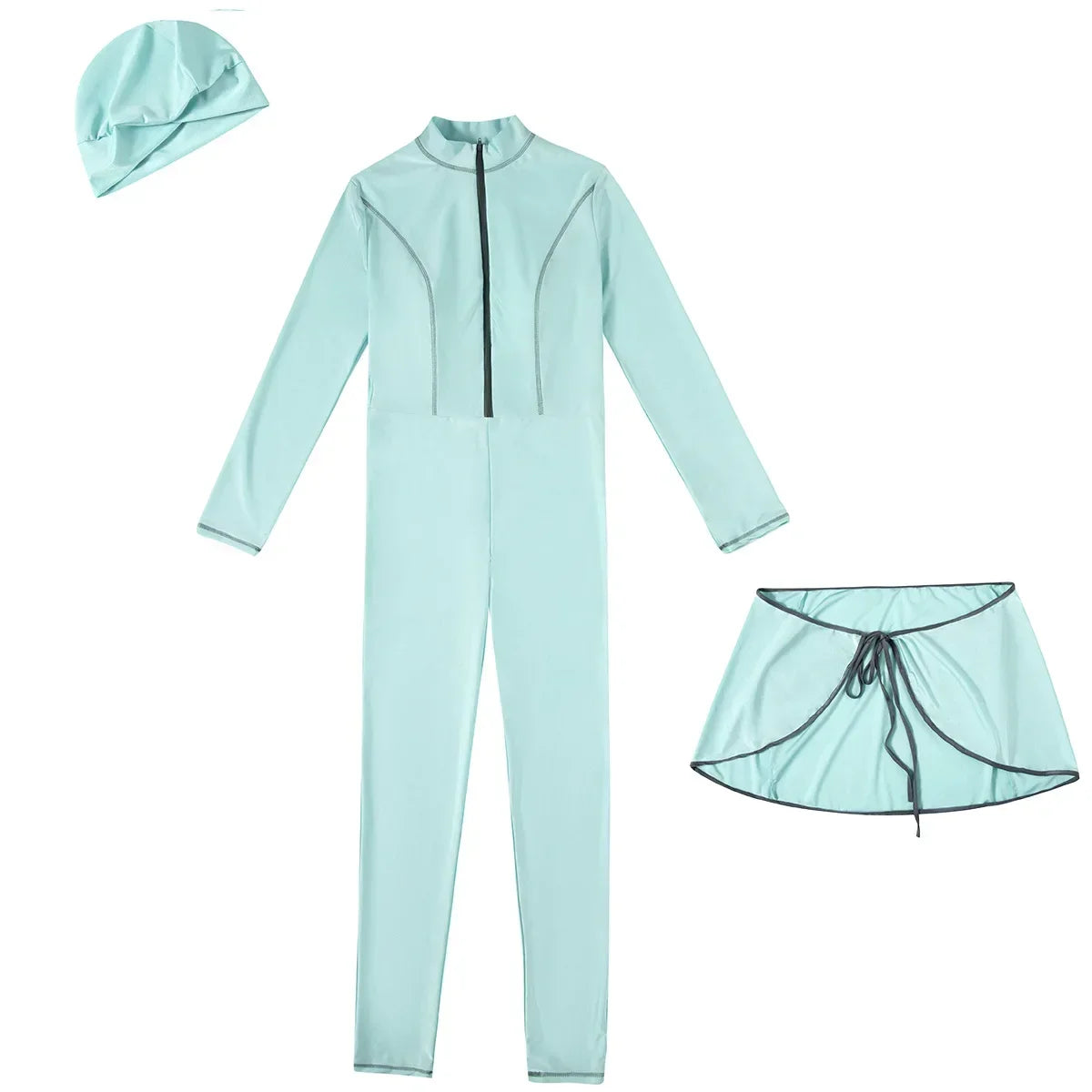 3 Pcs Swimming Sets Women Muslim Swimwears Front Zipper Full Cover Beach Swimsuit Muslim Swim Pants Set Islamic Modest Burkini