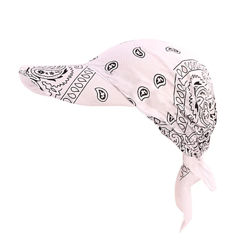 New Women Cotton Paisley Head Scarf Visor Hat With Wide Brim Sunhat Summer Beach UV Protection Sun Hats Adjustable Baseball Cap