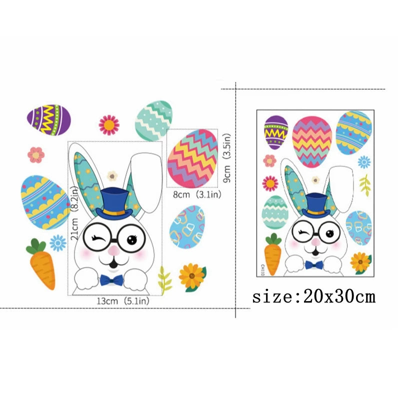 Happy Easter Window Stickers Rabbit Eggs Chick Wall Stickers Easter Decorations for Home 2022 Easter Party Bunny Wall Decals