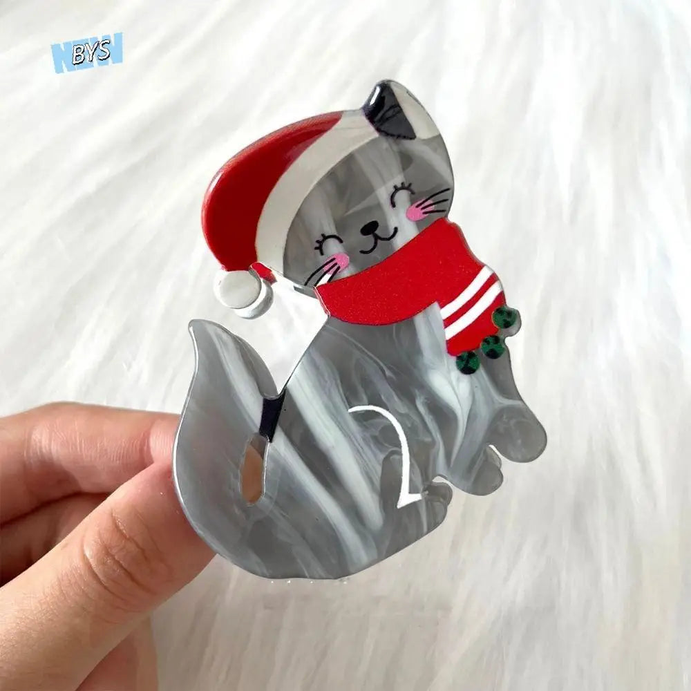 Acetic Acid Acetate Animal Hair Claw Red Scarf Christmas Hat Hair Clip Cat Hair Clip Headdress Grab Clip Christmas Shark Clip