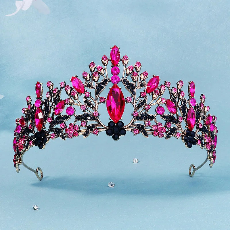 Elegant Rhinestone Bridal Crown Hair Jewelry Pink Crystal Crown Diadem Hair Accessories Headpieces Head Jewelry Wedding Tiara