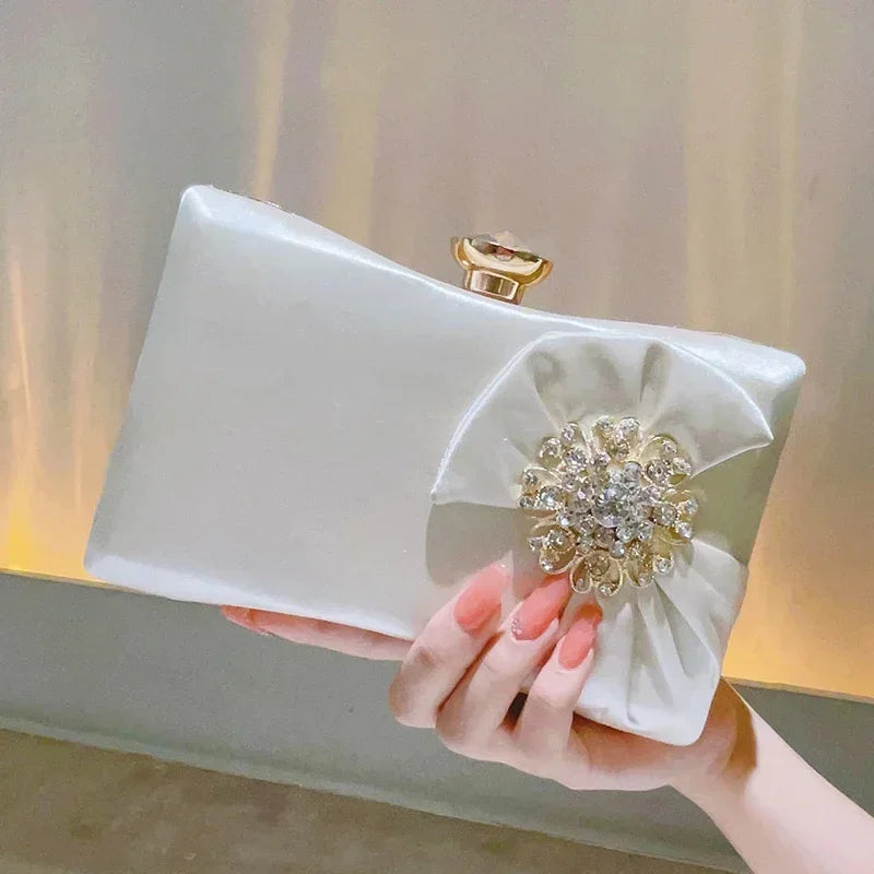 Elegant Rhinestone Decor Evening Bag, Classic Formal Dinner Handbag, Women's Stylish Clutch Purse For Party Wedding & Prom