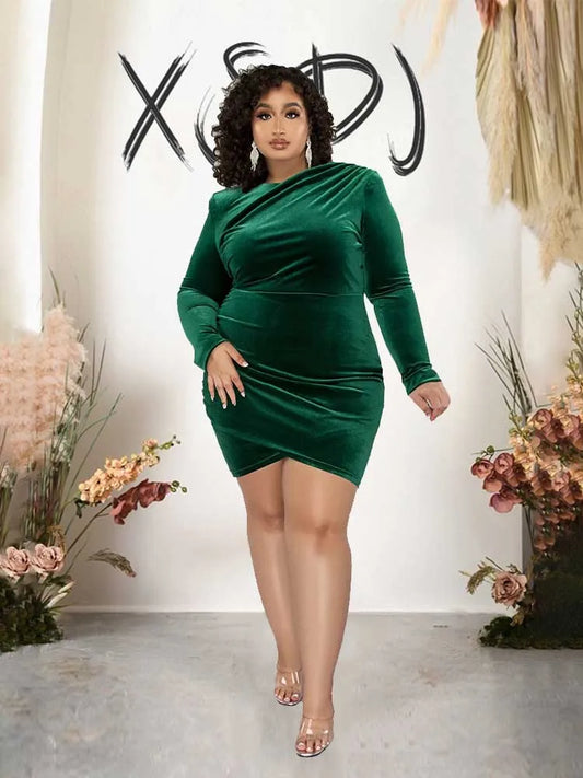 Plus Size Fashion Women Clothing Curvy Dresses Velvet Winter Party Dress Evening Low Back Draped Dresses Wholesale Dropshipping