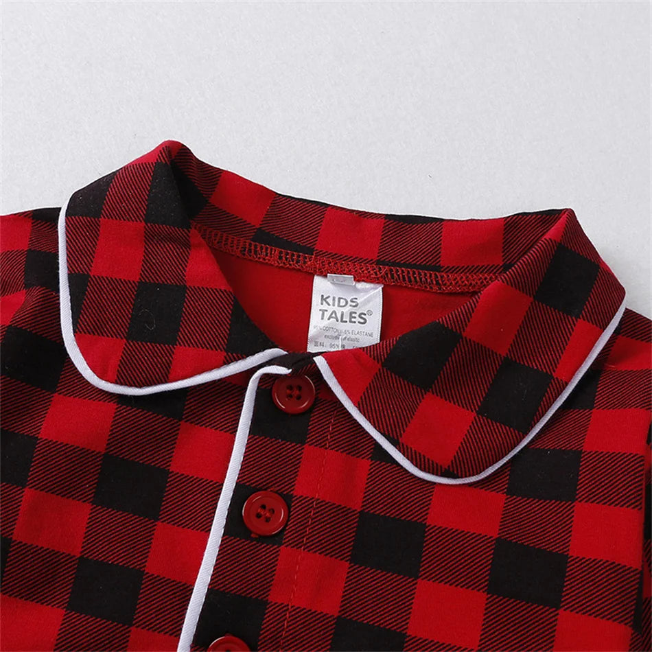Weihnachts-Loungewear für Kleinkinder, rot/schwarz kariert, langärmelig, lässiger Pyjama für Babys, Jungen und Mädchen, weiche, warme Nachtwäsche