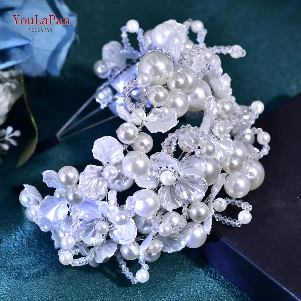 YouLaPan Luxurions Wedding Flower Head Hoop White Color Pearl Bride Headband Banquet Party Women Headwear Hair Accessories HP809
