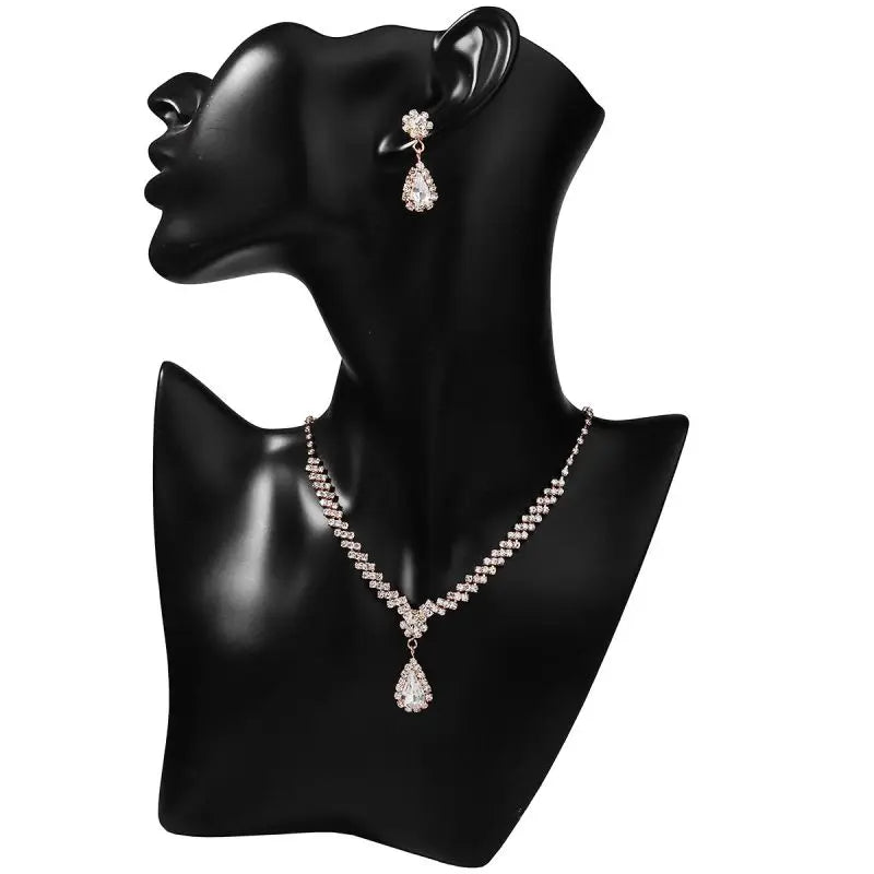 ZANLLOY New Korean necklace earrings set zircon earrings alloy chain bridal wedding two-piece wedding dress accessories