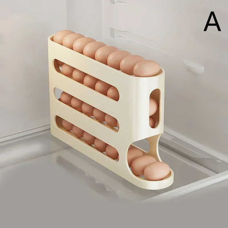 4 Layers Automatic Rolling Egg Holder Rack Fridge Egg Storage Box Container Kitchen Refrigerator Egg Dispenser Fridge Organizer