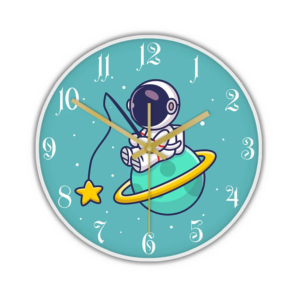 Cartoon Astronaut LED Lighting Wall Clock for Kids Room Nursery Universe Home Decor Outer Space Art Cosmonaut Neon Light Clock
