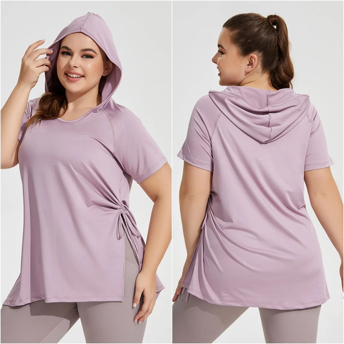 Women Loungewear Quick Dry Gym T Shirt Plus Size Fitness Top Breathable Running Workout Hoodie Curvy Women Sports Casual Clothes