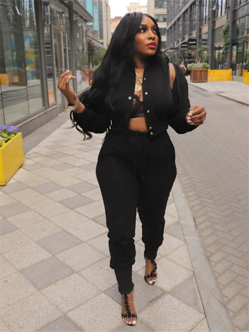 Streetwear 2 Piece Sets Women Outfit Spring Clothes 2025 Women Zip Up Hollow Out Jacket Top and Pant Sets Two Pieces Sweatsuits