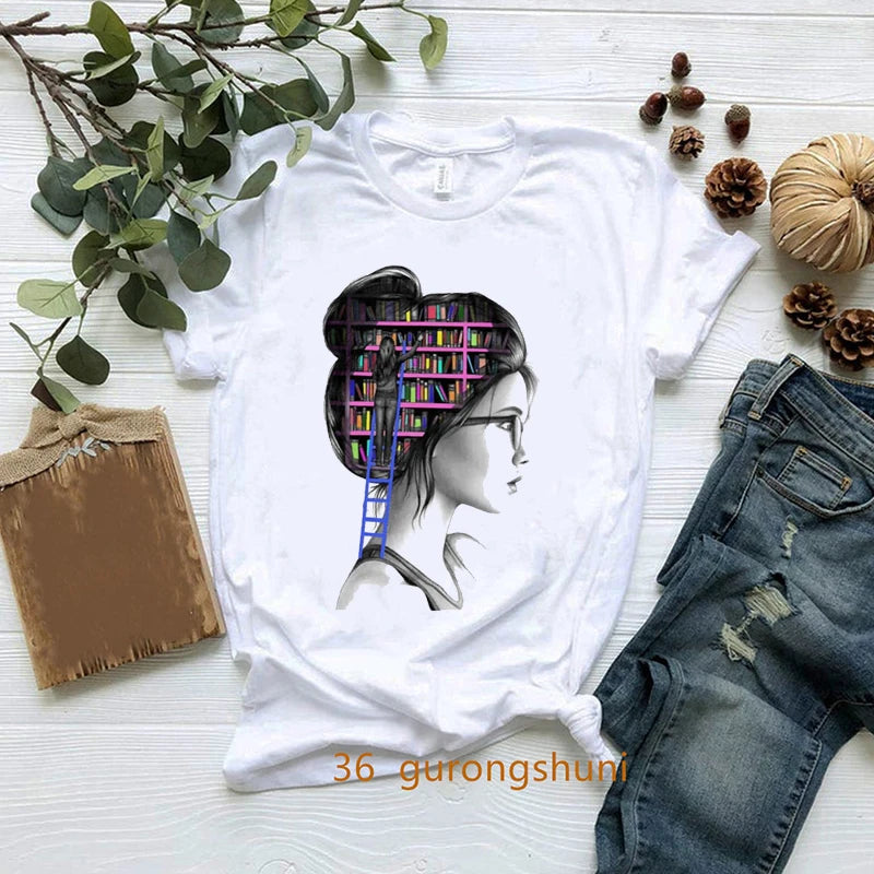 New Nerdy Dirty Inked And Curvy T-Shirt Melanin Black Queen Loves Books T Shirt Women Clothes Short Sleeve 90s Tees Summer Tops