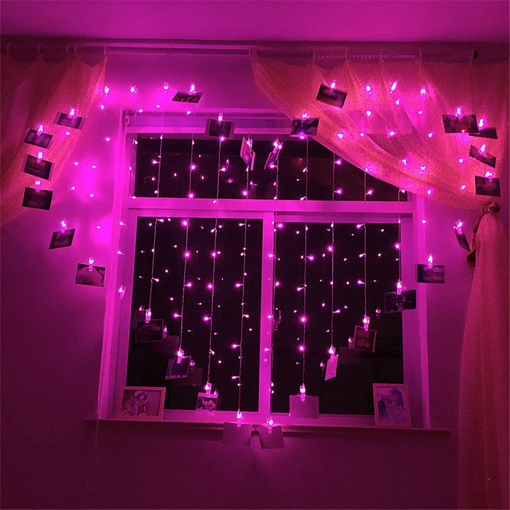 Led Heart String Lights For Room Heart Curtain Light With Photo Clip Butterfly Ornaments Valentine Wedding Decorations 2mX1.5m