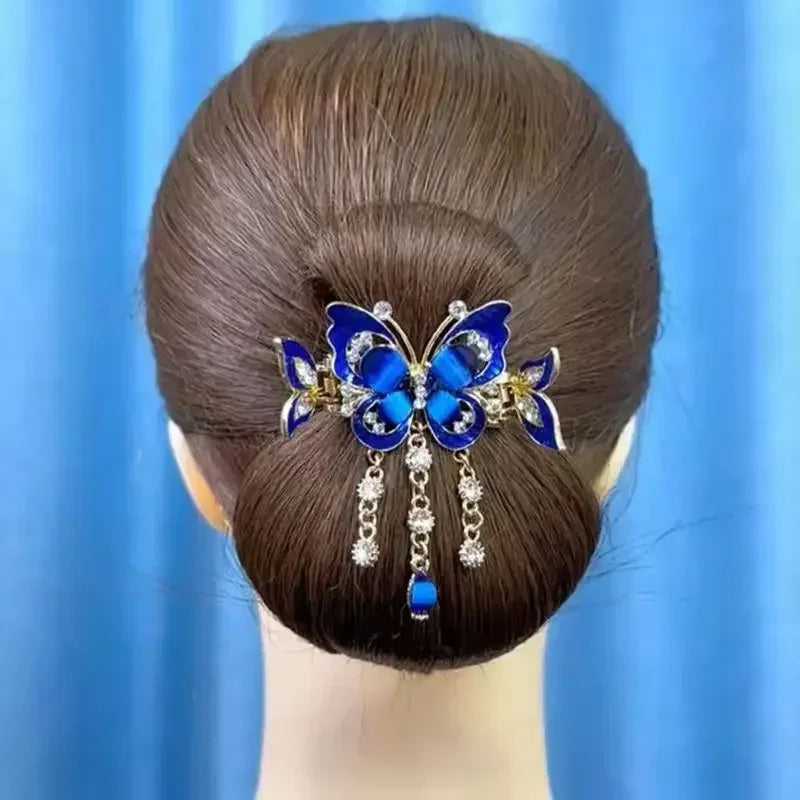 Fashion Zircon Butterfly Tassel Hairpin Accessories for Women Retro Ethnic Style Small Crab Clip Headwear Hair Clips for Girls